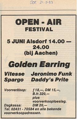 Golden Earring show ad festival June 05 1983 Alsdorf (Germany) - Open Air Freizeitpark